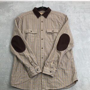 Tre Vero Men's Flannel Shirt With Corduroy Elbows & Collar L